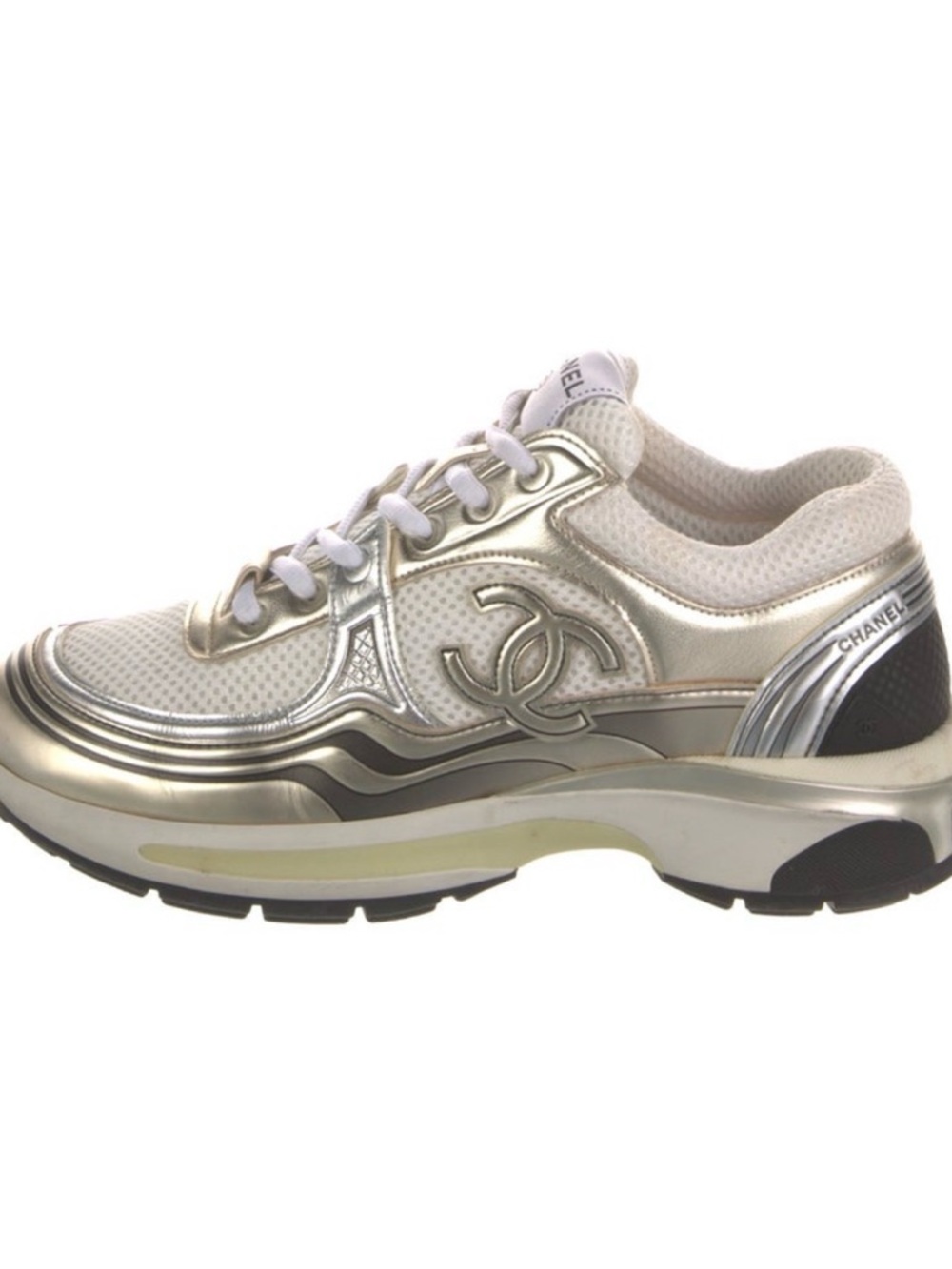 CHANEL Men’s Silver and White Runner Sneakers - Picture 2 of 10